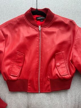 Lamarque Vibrant Red Cropped Leather Bomber
